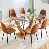 JEARGE 71" Glass Dining Table Set for 6, 7 Piece Dining Table Set,Tempered Glass Table Top with U-Shaped Legs and Fabric Dining Chairs,Ideal for Kitchens, Living Rooms JEARGE
