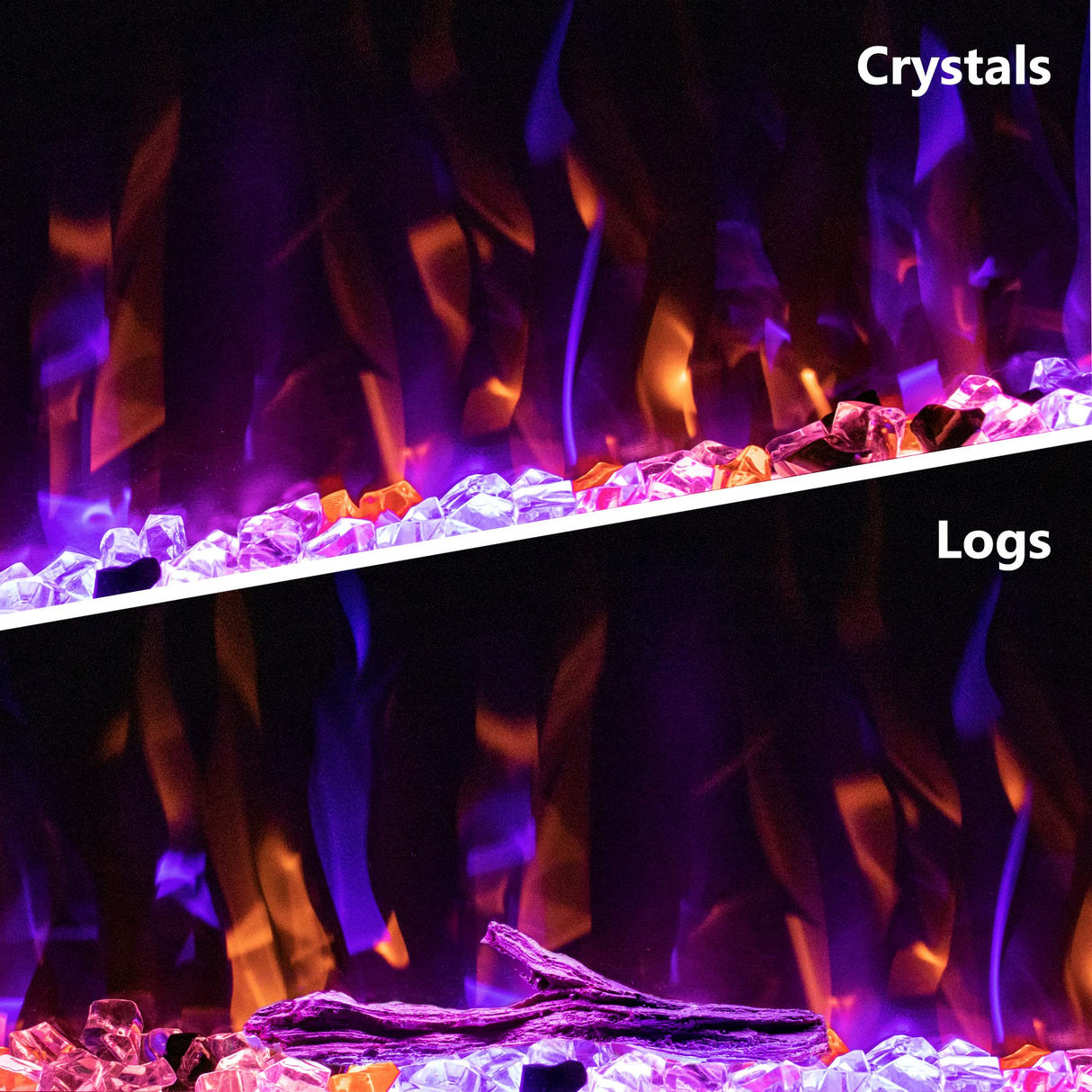 Rodalflame 60" WiFi-Enabled Electric Fireplace Insert, APP Smart Control, Wall Mounted&Recessed Linear Fireplace Heater with Thermostat, Flame&Top Lights, Log&Crystal, Timer RODALFLAME