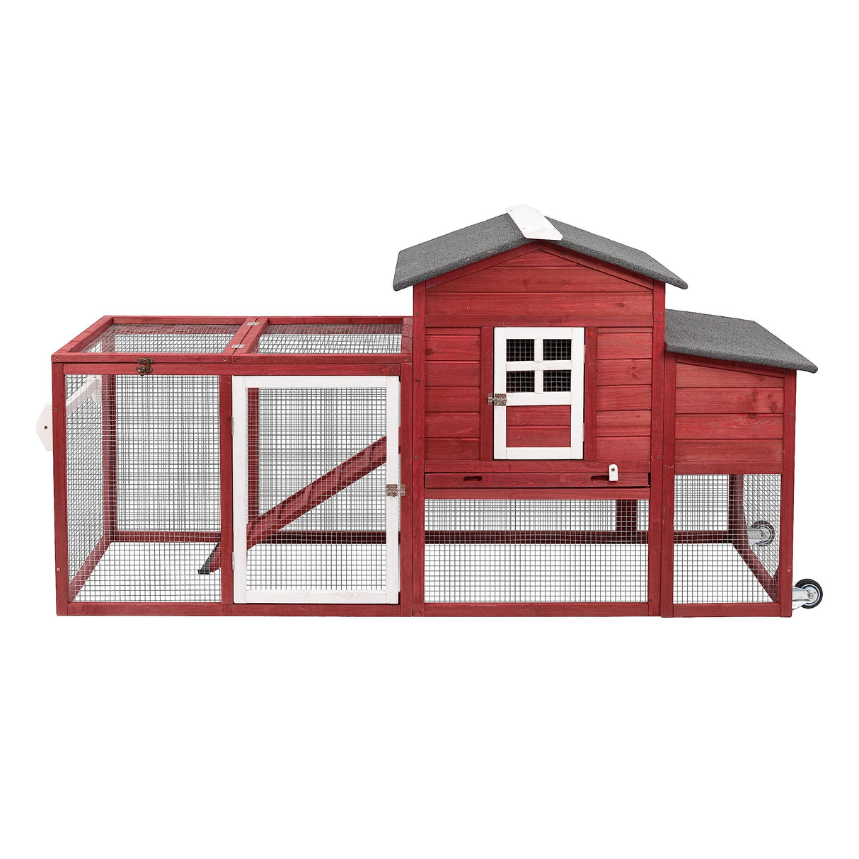 Gowoodhut Chicken Coop Solid Wood with Large Run Cage 2 Stories - Asphalt Roof, Nest Box, Pu Wheels, Expandable Solid Wood Cage Gowoodhut