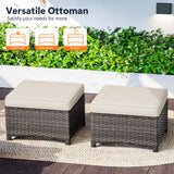 MaxMulti 2 Pieces Patio Ottomans, Outdoor Wicker Footrest Seat with Removable Cushions, Multipurpose Patio Furniture for Outdoor, Backyard and Deck Use (Beige) MaxMulti