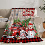Christmas Blanket, Snowman Blanket for Women, Red Truck Soft Flannel Fleece Throw Blankets for Kids Girls Bed Living Room Couch, 50x60 Inches, Red Holiday Winter Gifts for Boys Men Unibyby