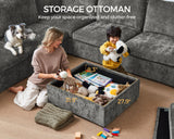 Bedeep Oversized Modular Home Theater Sofa Bed Cloud Couch Sectional, Plush Sleeper Sofa with Versatile Console, Convertible Side Table Charging Storage Cup Holder, Hardware Connected, Chenille, Grey Bedeep