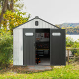 Domi 8x8 FT Outdoor Resin Storage Shed, All-Weather Double-Wall Storage Building for Backyard, Garden, Lawn Tools, Mower, Bike & Pool Equipment, Lockable Doors, Ventilated Roof, Grey domi outdoor living