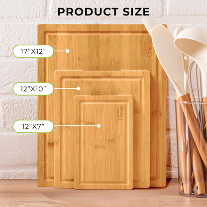 Prosumers Choice Bamboo Cutting Board Set - Chopping Boards for Kitchen Meal Prep - Set of 3 - Built-In Side Handles, Serving Tray, Cheese Platter - Meat Cutting Boards