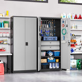 Yizosh Metal Garage Storage Cabinet with Locking Doors and 2 Drawers, Heavy Duty Steel Tool Cabinet with Pegboard, 71" - Lockable Cabinets for Garage, Warehouse, Basement (Black Gray) Yizosh