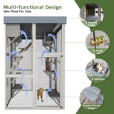YZU 70.5'' Outdoor Cat Catio Enclosures Large Wooden Cat House Patio for Indoor Cats Feral Cat Shelter with 6 Jumping Platforms & 2 Napping Houses, Removable Waterproof Cover, UV Resistant Gray YZU
