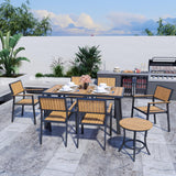 Pamapic 8-Piece Patio Dining Set，Outdoor Aluminum Furniture Set with Plastic-Wood Table Top,Outdoor Furniture Set with 6 Outdoor Stackable Chairs for Patio Garden Poolside (Teak) Pamapic