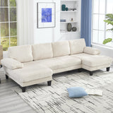 KEIKI 114" U-Shaped Oversized Modular Velvet Sectional Sofa with 2 Chaise Lounge, Modern Style Upholstered 4-Seater Couch with Soft Seat Cushions, Easy Assembly, for Apartment, Living Room, Beige KEIKI