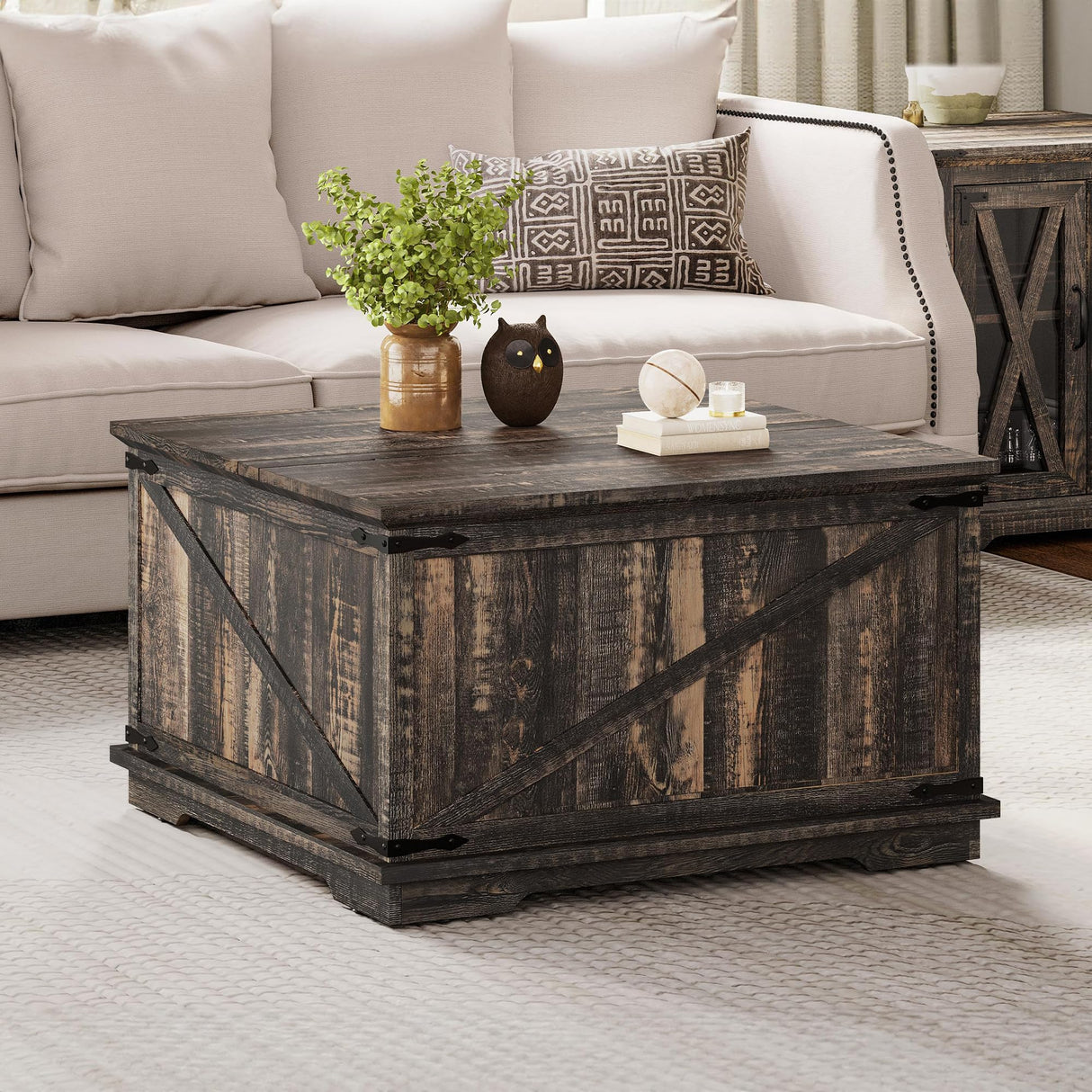 YITAHOME Farmhouse Lift Top Coffee Table, Square Wood Center Table with Large Hidden Storage Compartment for Living Room, Rustic Cocktail Table with Lift Top for Home Office,Dark Rustic Oak YITAHOME