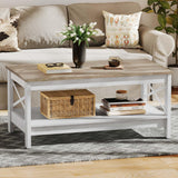 DWVO Coffee Tables for Living Room,Farmhouse Coffee Table, Storage Coffee Table, Small Coffee Table, Wood Coffee Table with Thicker Legs 2 Tier Coffee Table Center Table for Living Room, Grey Wash DWVO