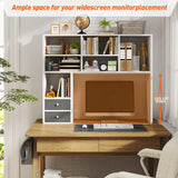 REIBII High-Capacity Desktop Bookshelf with 8 Shelves and 2 Drawers - Adjustable Desk Organizer in White REIBII