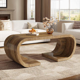 Tribesigns Farmhouse Coffee Table, 47" Heavy Duty C-Shaped Center Table with Curved Base, Large Tea Table for Living Room, Entertainment Room, Home Office, Rustic Brown Tribesigns