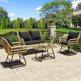 YITAHOME 4-Piece Patio Furniture Wicker Outdoor Bistro Set, All-Weather Rattan Conversation Loveseat Chairs for Backyard, Balcony and Deck with Soft Cushions and Metal Table (Light Brown+Black) YITAHOME