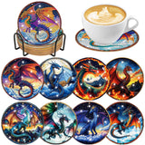 Dragon Diamond Art Coasters Kit: 8 Pcs Fantastic Dragon Diamond Painting Coasters with Holder and Cork Pads, DIY Coaster Craft Set for Adults Beginners Home Decor Gifts CRASHOT