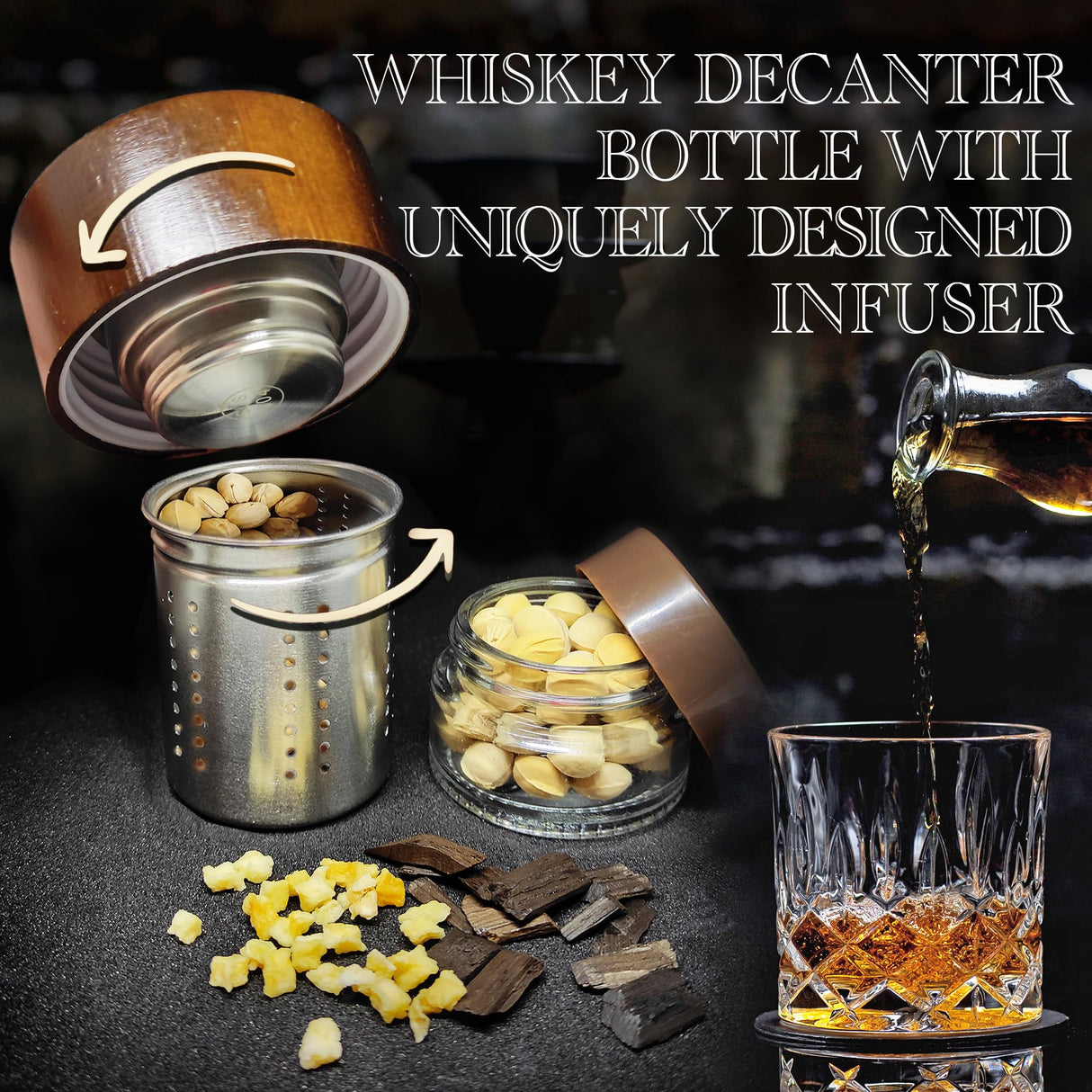 DIY Whiskey Gifts for Men - DIY Whiskey Infusion Set - Whiskey Making Kit - Whiskey Decanter Set with Botanicals & Wood Chips - Bourbon Decanter & Whiskey Birthday Gifts for Men Krafterize