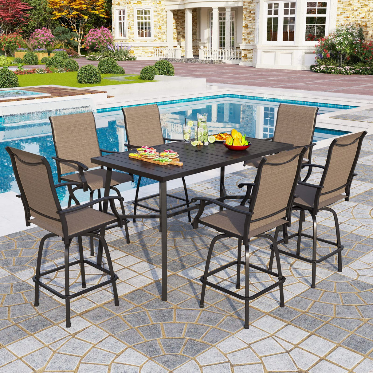 PHI VILLA Outdoor Patio Bar Dining Table for 6, 40" High Top Rectangle Metal Steel Table with 1.97" Umbrella Hole for Garden, Yard and Deck, Black PHI VILLA