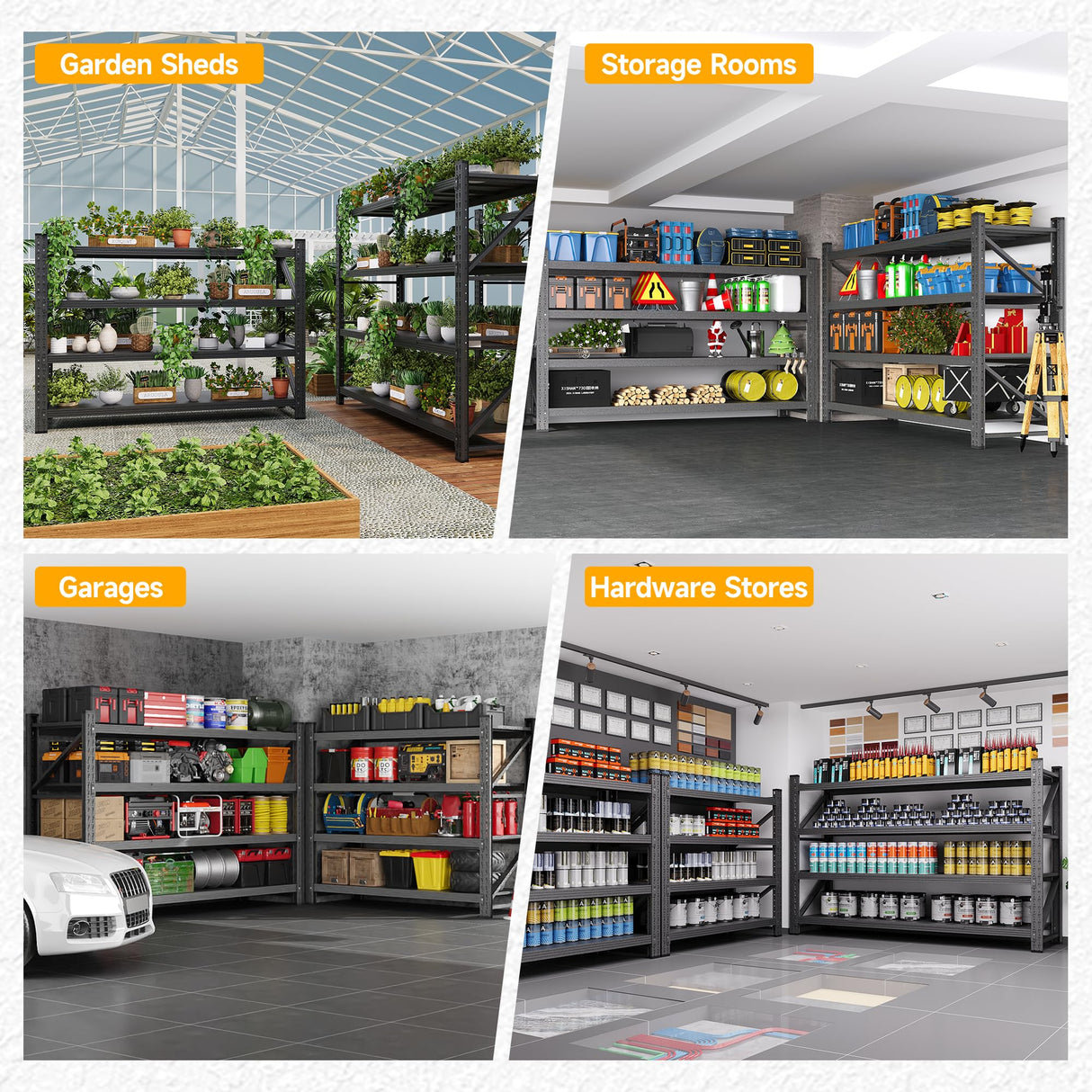 8000LBS Heavy Duty Garage Shelving Units, 68" Wide Metal Storage Shelves, Black 4 Tier Storage rack, Industrial Shelving, Adjustable Standing Shelf for Industries, Warehouses (68"W x 24"D x 63.5"H) heycode