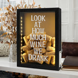hvfun 8"X11" Rustic Black Wood Shadow Box with Lights,LED-lit Display case for Wine Corks, Tickets, and Creative Exhibits,Artistic Presentations hvfun