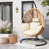 LUTINLIX Oversized Hanging Egg Chair Outdoor Indoor, Wicker Swing Egg Chair with Stand 400lbs Capacity for Bedroom, Patio, Garden and Balcony (Beige-nest, Oversize) LUTINLIX