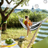 ROOITY Double Hammock Brazilian Hammocks with Portable Carrying Bag,Soft Woven Fabric, Up to 450 Lbs Hanging for Patio,Trees,Garden,Backyard,Porch,Outdoor and Indoor XXX-Large Grey&White Stripe ROOITY