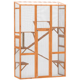 PawHut Outdoor Catio Cat Enclosure, Large Wooden Cat House with 6 Jumping Platforms, Scratching Post, 2 Ramps, Waterproof Roof, Cat Cage Window Access for 2-3 Kittens, 99" H, Orange PawHut