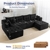 MAXYOYO Modular Sectional Sofa Couch, U Shaped Modern Cloud Couch with 2 Ottomans, Sofa in A Box, Tufted 6-Seat Boneless Sleeper Chair for Living Room, No Assembly Required, Black MAXYOYO