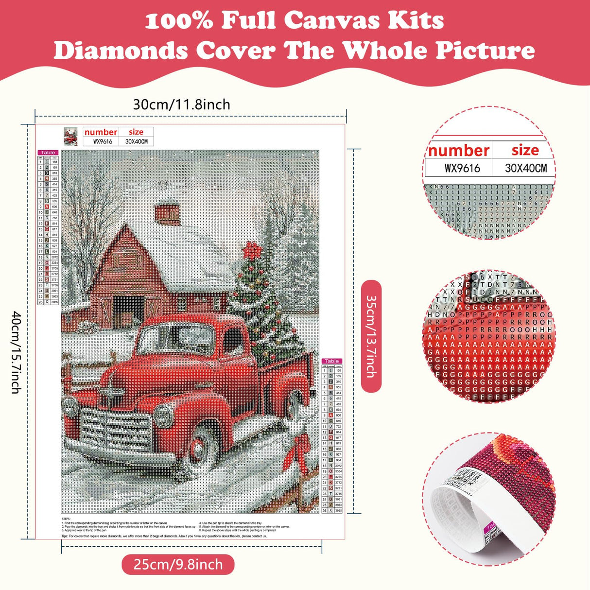 SENQAO Red Truck Diamond Art Kits for Adults,Christmas 5D Diamond Painting Kits for Beginners,Round Full Drill Gem Art for Adults,DIY Diamond Dots Paintings Picture Arts Craft for Home Decor 12x16in SENQAO