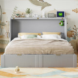 Harper & Bright Designs Queen Size Murphy Bed, Wood Queen Wall Bed with Drawer and a Set of Sockets & USB Ports, Pulley Structure Design, Gray Harper & Bright Designs