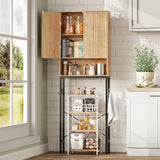 Toilet Storage Cabinet, Over The Rack Wood Cabinet with Metal Stand, Bathroom Organizer with Adjustable Shelf, Tall Freestanding Washer Shelf, Small Cupboard, Space Saver, Natural Style TROJM