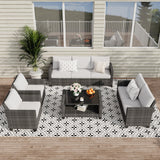 GarveeLife 5 Pieces Patio Furniture Set, 7-Seater Rattan Wicker Patio Conversation Sets with Coffee Table, Outdoor Sectional Patio Sofa Set, Grey Rattan and Grey Cushions GarveeLife