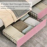 VECELO Queen Size Upholstered Platform Bed Frame with 4 Storage Drawers, Adjustable Velvet Rivets Headboard, Wooden Slats Support, No Box Spring Needed, Easy Assembly VECELO