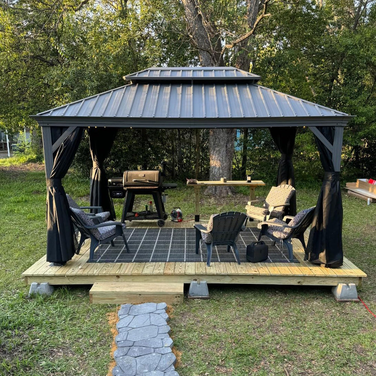 PURPLE LEAF 10' X 14' Patio Hardtop Gazebo Aluminum Outdoor Gazebo with Double Galvanized Steel Roof for Deck Backyard All Weather Outdoor Pavilion Curtain and Netting Included, Light Grey PURPLE LEAF