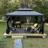 PURPLE LEAF 10' X 14' Patio Hardtop Gazebo Aluminum Outdoor Gazebo with Double Galvanized Steel Roof for Deck Backyard All Weather Outdoor Pavilion Curtain and Netting Included, Light Grey PURPLE LEAF