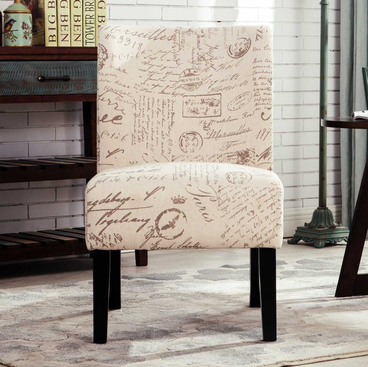 Roundhill Furniture Capa Print Fabric Armless Contemporary Accent Chair, Script Roundhill Furniture