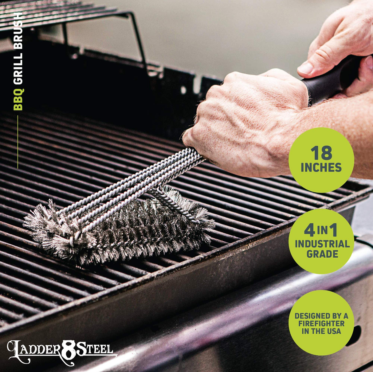 Jolly Green Products Heavy Duty Pike Pole Grill Brush Designed by Firefighter | Grill Brush for Outdoor Grill | BBQ Grill Brush | Best Grill Brush | Gas Grill Brush | BBQ Gifts for Men Jolly Green Products