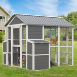 YOPTO Chicken Coop for 10 Chickens,Extra Large Wooden Chicken House Outdoor Nest Box Hen Houses with 2 Chicken Nesting Boxes,Poultry Pet Hutch w/Walk in Desgin,Ramp and Run,Waterproof Roof YOPTO