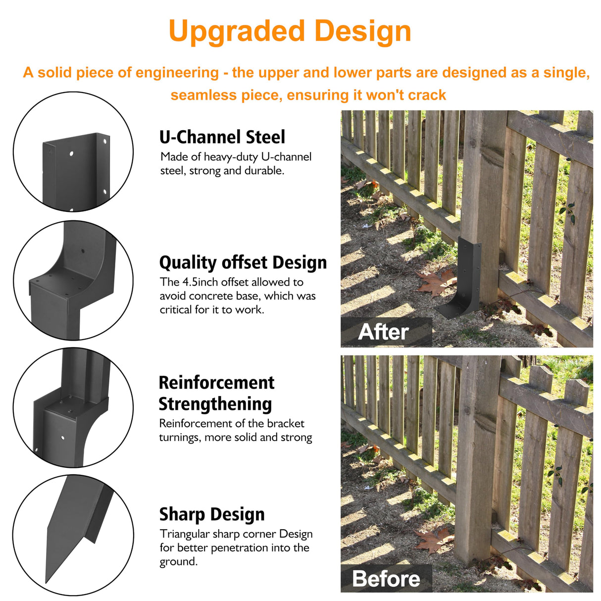 Codesteel Thickened Fence Post Repair Kit, 3.6"x3.6" Ground Spike Anchor, 2 Pack Heavy Duty Steel Repair Stakes for Wooden Posts Codesteel