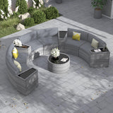 Amopatio Outdoor Patio Sectional Furniture Sets, 11 Pcs Curved Patio Couch with Storage Armrest Table and 4 Pillows, Half-Moon Outdoor Sofa Fit Porch Poolside Garden (Included Waterproof Cover) Amopatio