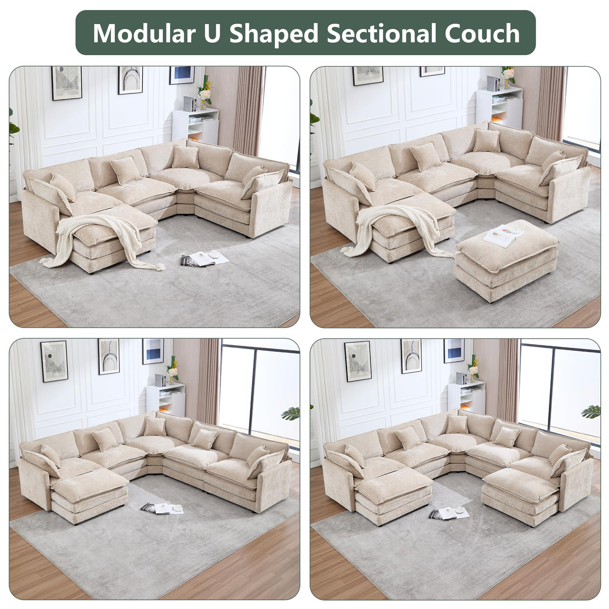 GNIXUU Cloud Couch Oversized Modular Sectional Sofa for Living Room, Modern Chenille 7 Seater Corner Sofa with Deep Seat, Large U-Shaped Couch Set for Spacious Space Apartment, Camel GNIXUU