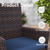 Trumbeak 10 Piece Outdoor Dining Set,Rattan Patio Conversation Set of 8 Chairs,Patio Dining Table and Chairs w/Cushions,Square Glass Tabletop,Umbrella Cutout for Patio,NavyBlue Trumbeak