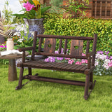 Giantex Outdoor Rocking Bench, Patio Loveseat Rocker for 2 w/Ergonomic Back & Log Arms, Carbonized Fir Wood Frame, Wooden Double Rocking Chair for Porch, Garden, 710 LB Capacity, Rustic Brown Giantex