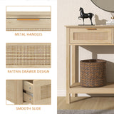 Trironsun Farmhouse Rattan Console Table with 2 Drawers 2 Tier Boho Narrow Long Sofa Table Natural with Open Storage Shelf Wood Entryway Table for Living Room Hallway Foyer (Nature, 39.4 Inch) Trironsun