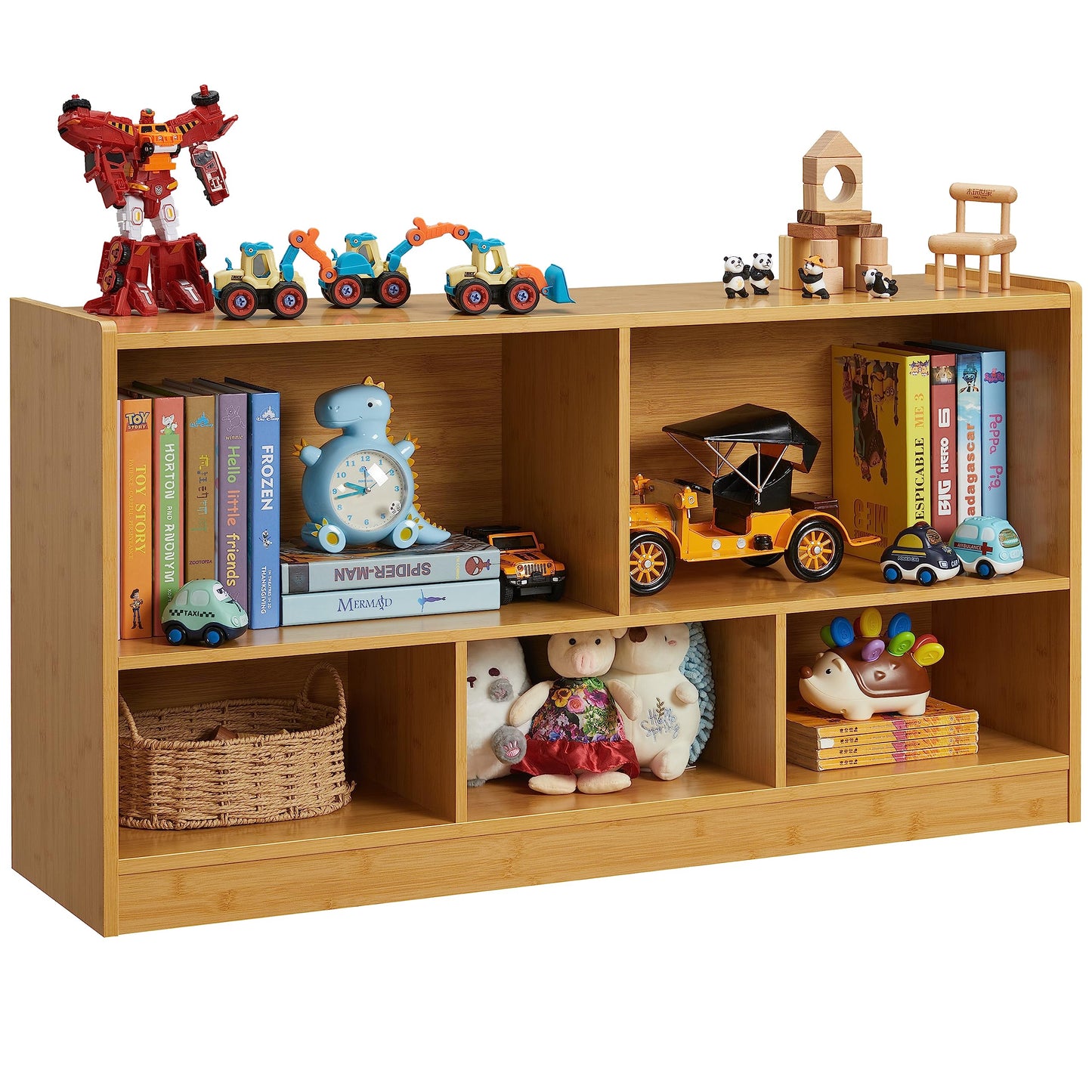 TOYMATE Toy Organizers and Storage, 5-Section Kids Bookshelf for Organizing Books Toys, School Classroom Wooden Storage Cabinet for Children's Room, Playroom, Nursery (Natural)