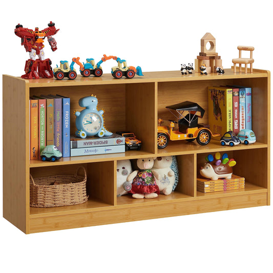 TOYMATE 5-Section Kids Bookshelf and Toy Organizer - Natural Wooden Storage Cabinet - WoodArtSupply