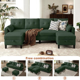 Enobala 101" Convertible Sectional Sofa, 4 Seat U Shaped Couch with Storage Ottoman and Side Pocket, Comfy Sectional Couch for Living Room, Apartment, Modern Linen Fabric Sofa Set,Green Enobala