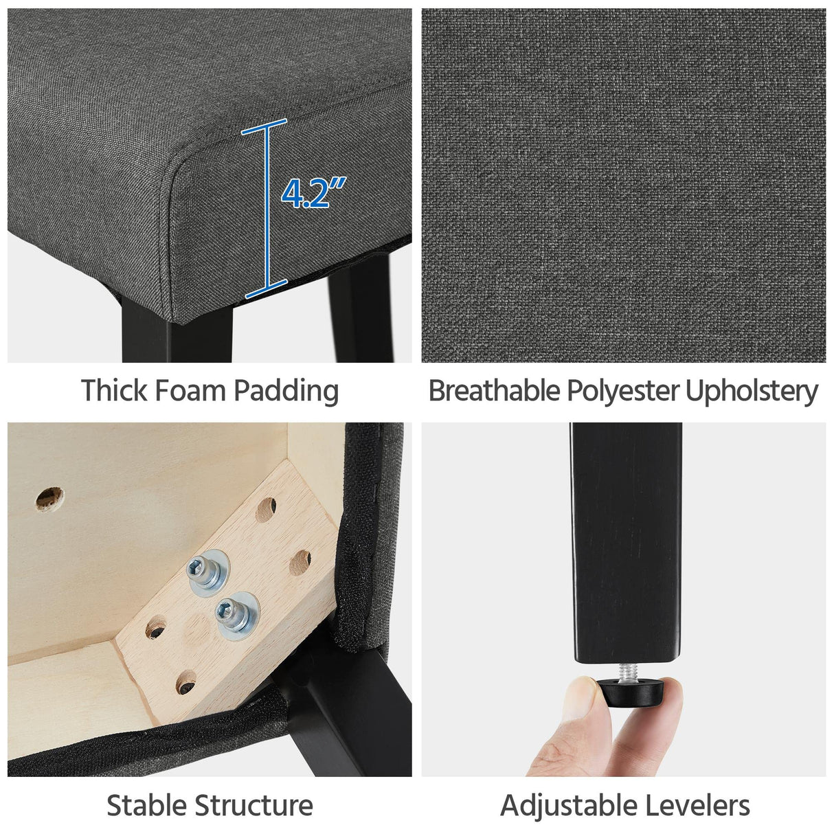 Yaheetech Dining Chair Fabric Parson Chair Modern Stylish Upholstered Kitchen Living Room Padded Chair Armless Side Chair with Solid Wood Legs Set of 4, Dark Grey Yaheetech