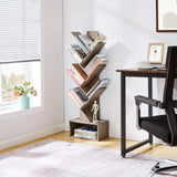 Hoctieon 6 Tier Tree Bookshelf, Tall Bookcase with Drawer, Freestanding Book Shelf, Display Floor Standing Storage Shelf, Book Organizer Shelves for Home Office, Living Room, Bedroom, Greige Hoctieon