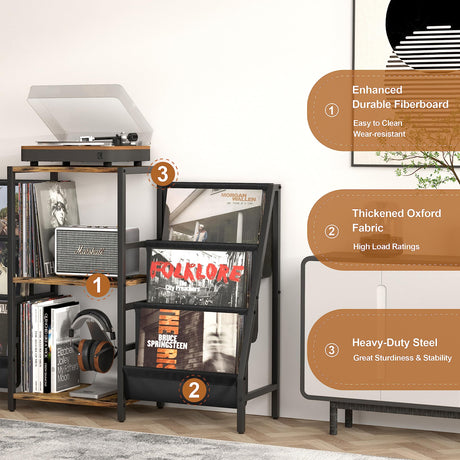 Record Player Stand with Vinyl Storage, Record Player Table with Vinyl Record Storage Up to 280 Albums, Turnta ble Stand with Record Holder Vinyl Display Shelf, Record Cabinet for Vinyls Media Stereo Tewinko