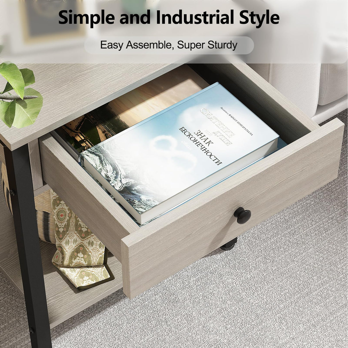 Ecoprsio Nightstand Set of 2 Modern End Table Side Table with Drawer and Storage Shelf Wood Night Stand Greige Bedside Table for Bedroom, Living Room, Sofa Couch, Hall, Easy Assembly, Greige Ecoprsio