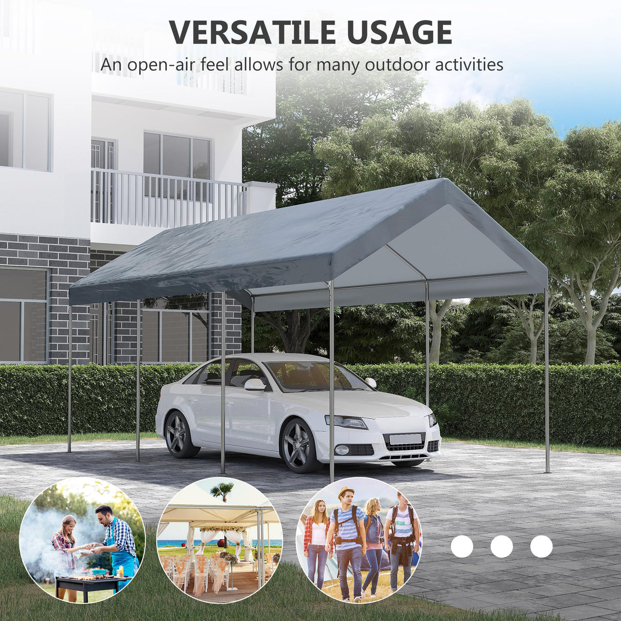 Outsunny 10' x 20' Party Tent and Carport, Height Adjustable Portable Garage, Outdoor Canopy Tent 8 Legs Without Sidewalls for Car, Truck, Boat, Motorcycle, Bike, Garden Tools, Gray Outsunny